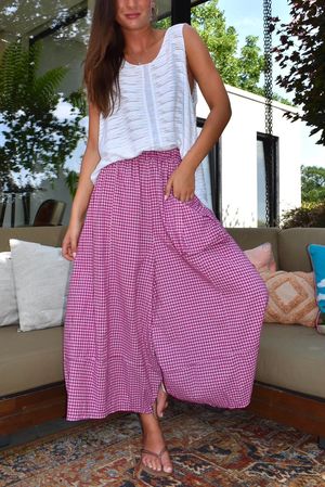 Arbi Gingham Pocket Culotte Pant Magenta